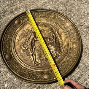 Vintage Peerage 14" Wall Plate Courting Couple Hammered Embossed Brass England